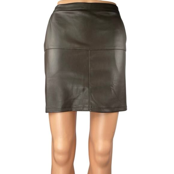 Lulus Edgy Expression Dark Brown Faux Leather Vegan Pencil Mini Skirt Size M - Picture 1 of 6